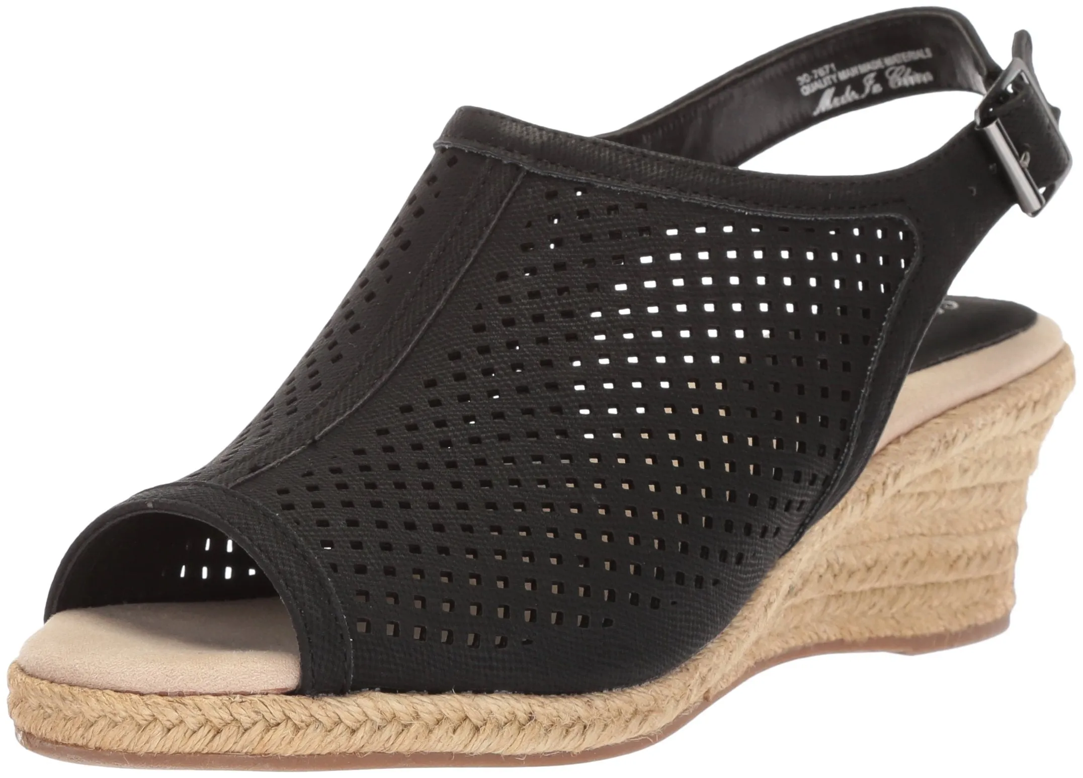 Easy Street Women's Stacy Wedge Sandal, Black Linen, 8.5