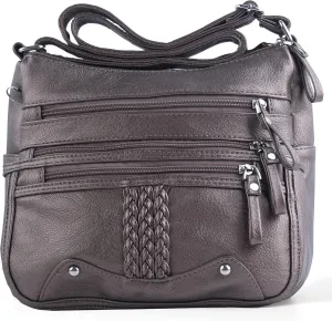 ELDA 10 Pockets Crossbody Purse for Women Medium Pocketbooks Ladies Soft PU Leather Shoulder Bag Ladies Top Handle Satchel