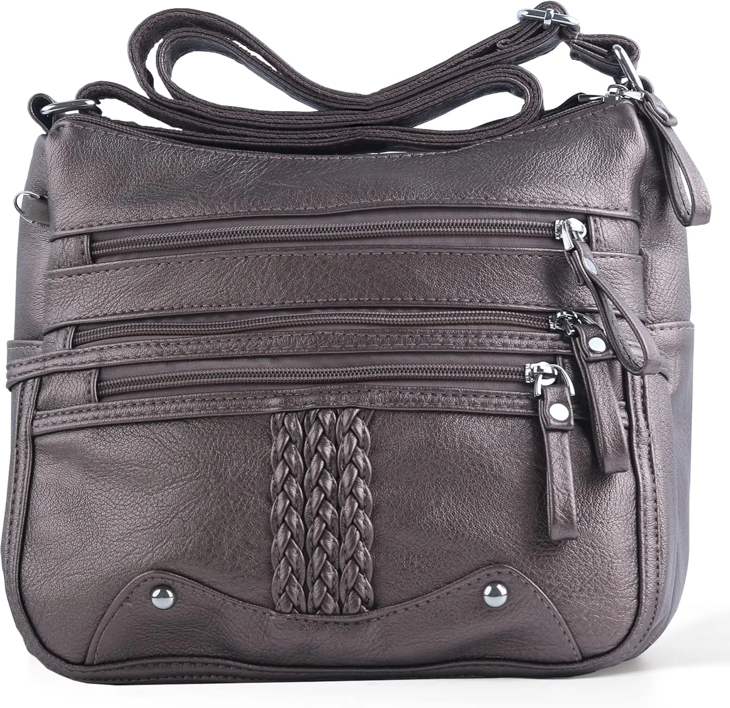 ELDA 10 Pockets Crossbody Purse for Women Medium Pocketbooks Ladies Soft PU Leather Shoulder Bag Ladies Top Handle Satchel