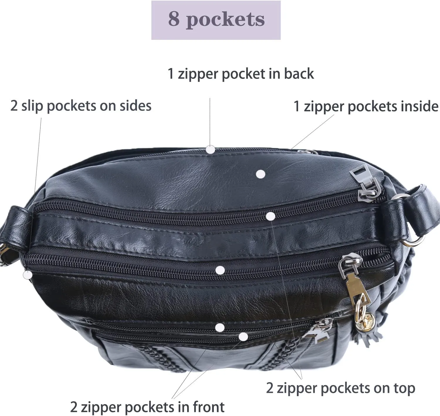 ELDA Crossbody Bags For Women Pocketbooks Soft PU Leather Purses and Handbags Multi Pocket Shoulder Bag