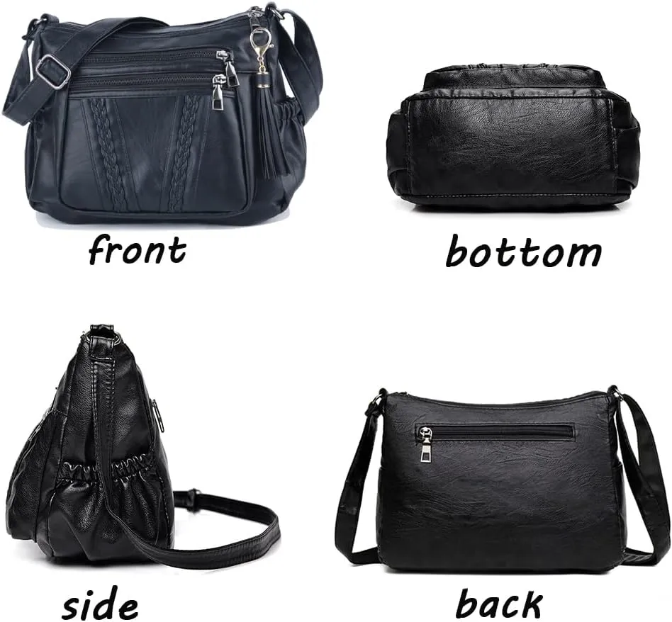 ELDA Crossbody Bags For Women Pocketbooks Soft PU Leather Purses and Handbags Multi Pocket Shoulder Bag