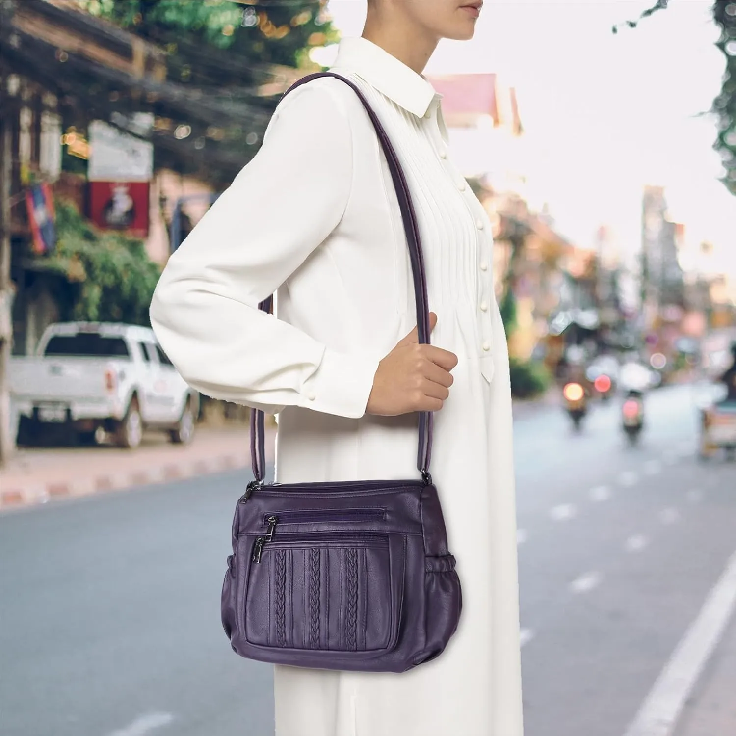ELDA Purses for Women Pocketbooks Soft PU Leather Ladies Crossbody Purse Multi Pocket Shoulder Bag