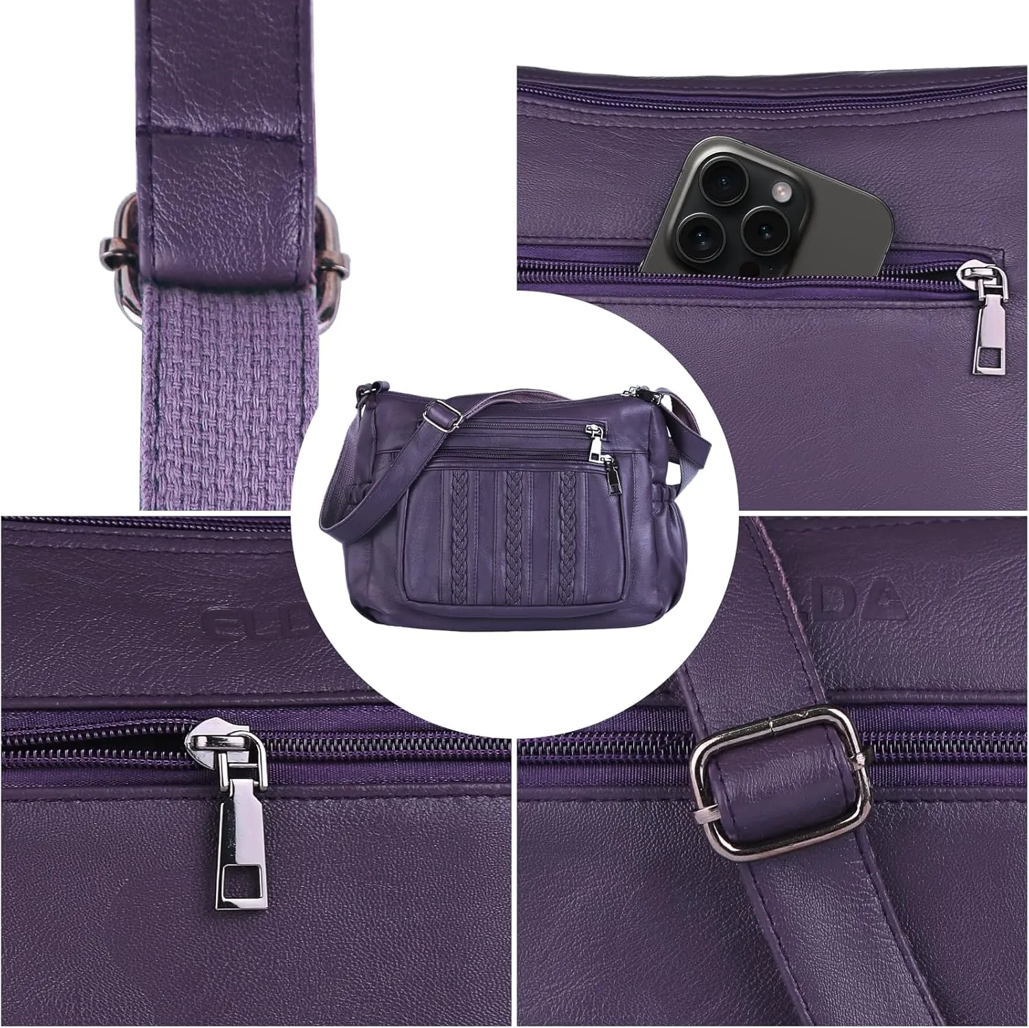 ELDA Purses for Women Pocketbooks Soft PU Leather Ladies Crossbody Purse Multi Pocket Shoulder Bag