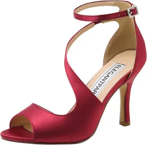 ELEGANTPARK High Heel Sandals for Women Peep Toe Ankle Straps Sandals Buckle Satin Evening Party Prom Wedding Bridal Shoes