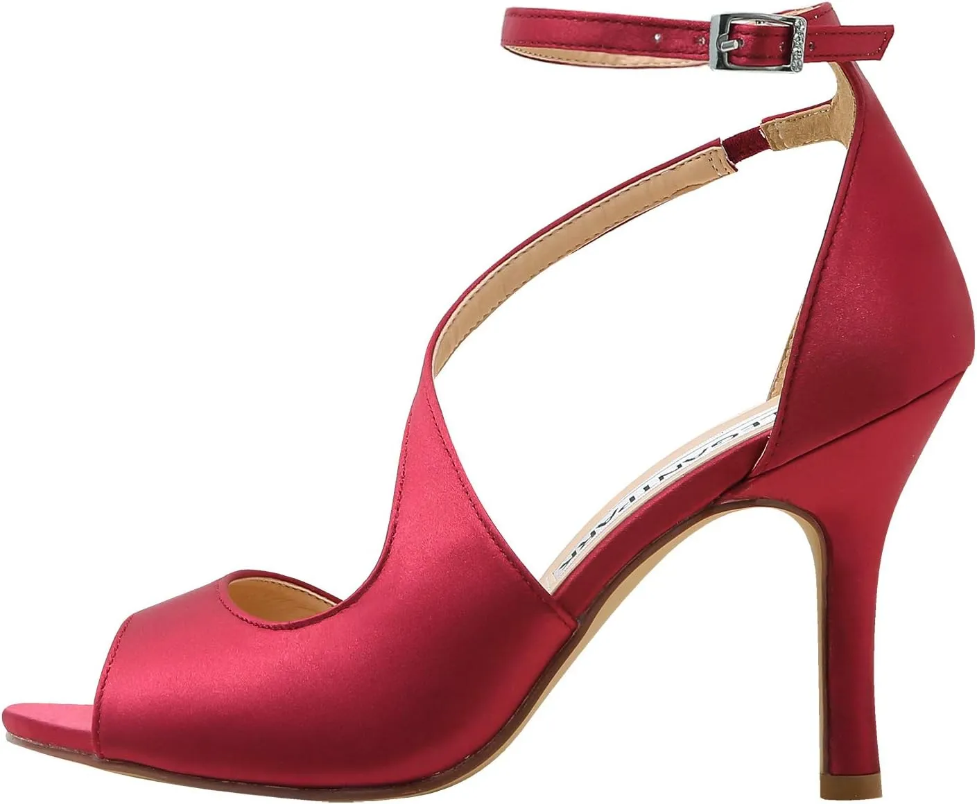 ELEGANTPARK High Heel Sandals for Women Peep Toe Ankle Straps Sandals Buckle Satin Evening Party Prom Wedding Bridal Shoes