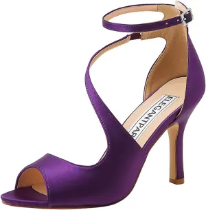 ELEGANTPARK High Heel Sandals for Women Peep Toe Ankle Straps Sandals Buckle Satin Evening Party Prom Wedding Bridal Shoes