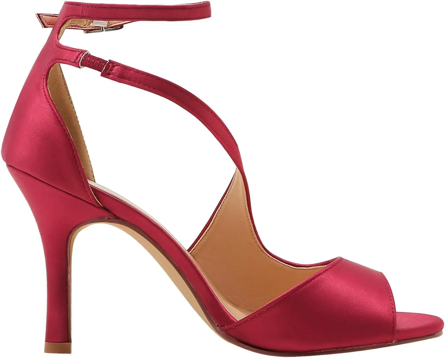 ELEGANTPARK High Heel Sandals for Women Peep Toe Ankle Straps Sandals Buckle Satin Evening Party Prom Wedding Bridal Shoes