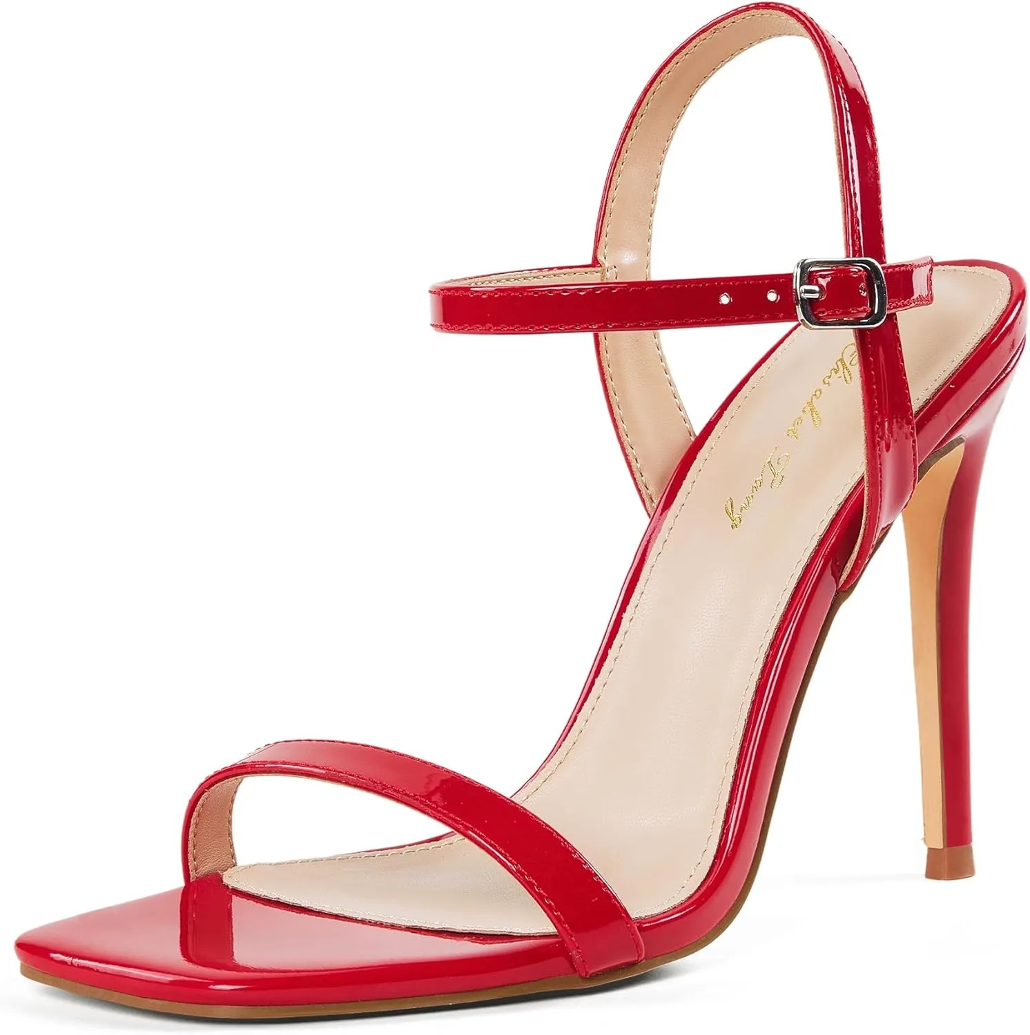 Elisabet Tang Women's High Heeled Sandals 4 Inch Strappy Sling Back Stiletto Open Square Toe Heels with Ankle Straps at Wedding Party Prom Work Dating