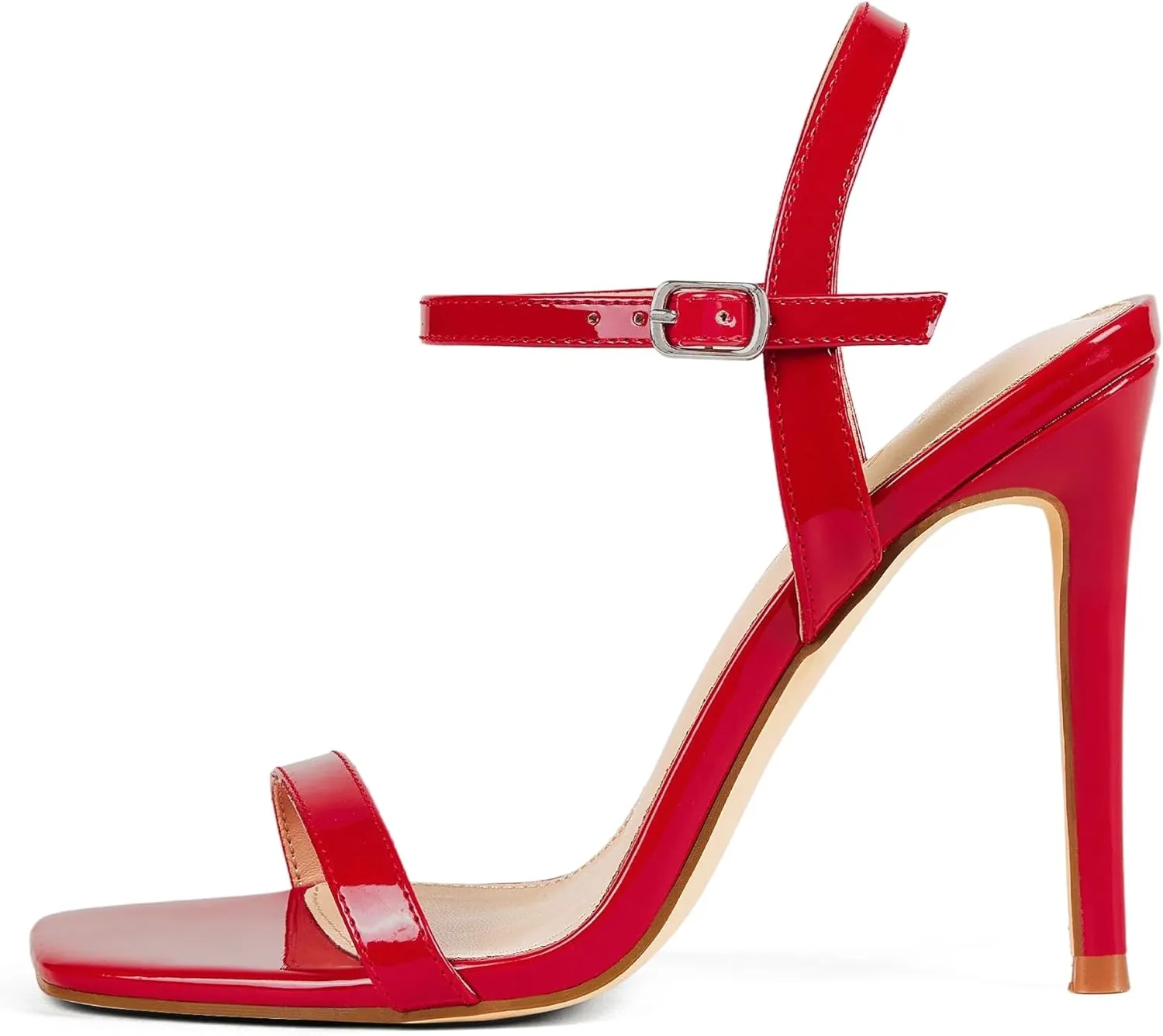 Elisabet Tang Women's High Heeled Sandals 4 Inch Strappy Sling Back Stiletto Open Square Toe Heels with Ankle Straps at Wedding Party Prom Work Dating