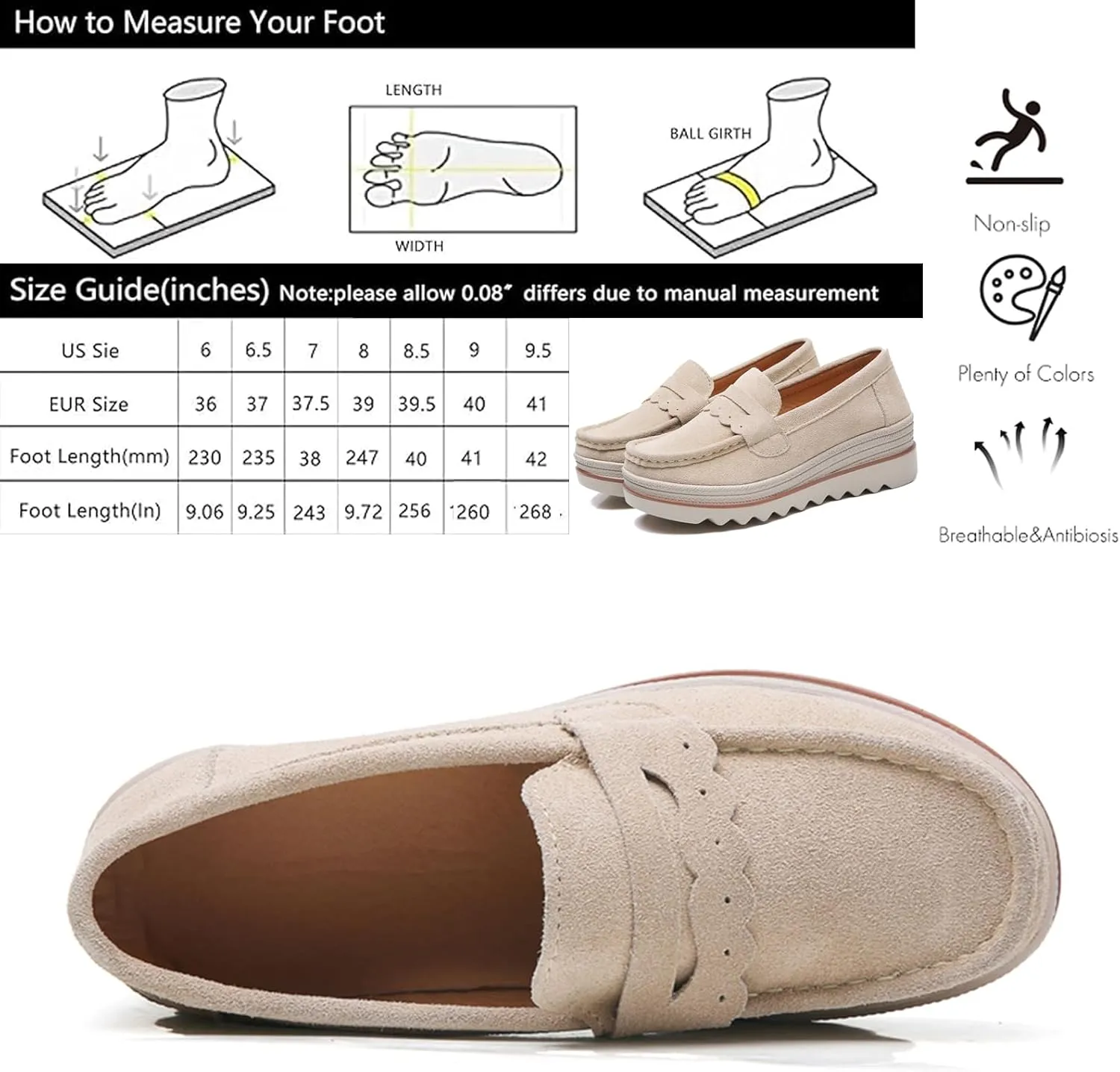 EnllerviiD Women's Platform Loafers Slip-On Comfortable Suede Moccasins Wedge Penny Loafers Casual Business Work Shoes