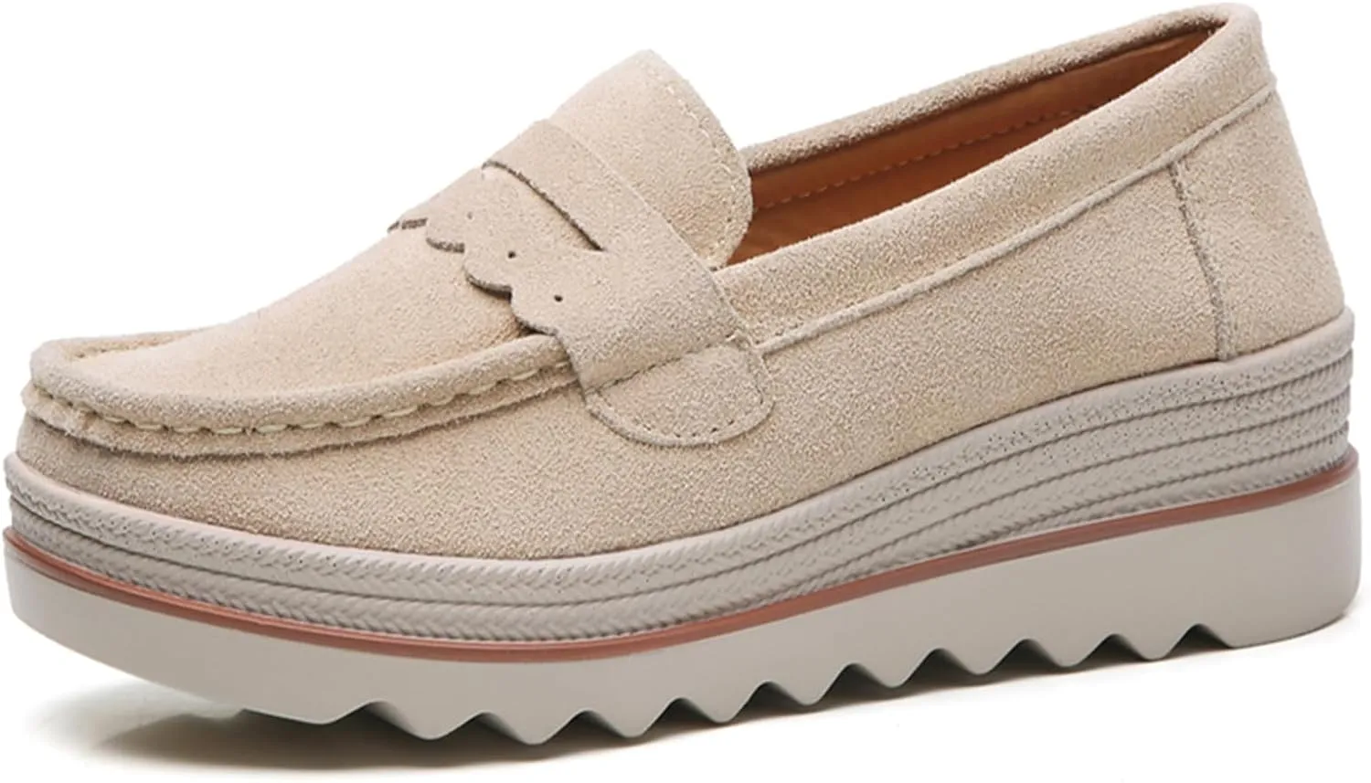 EnllerviiD Women's Platform Loafers Slip-On Comfortable Suede Moccasins Wedge Penny Loafers Casual Business Work Shoes