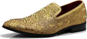 Enzo Romeo Men Fashion Rhinestones Studs Tuxedo Slip On Loafer Dress Shoes WBG