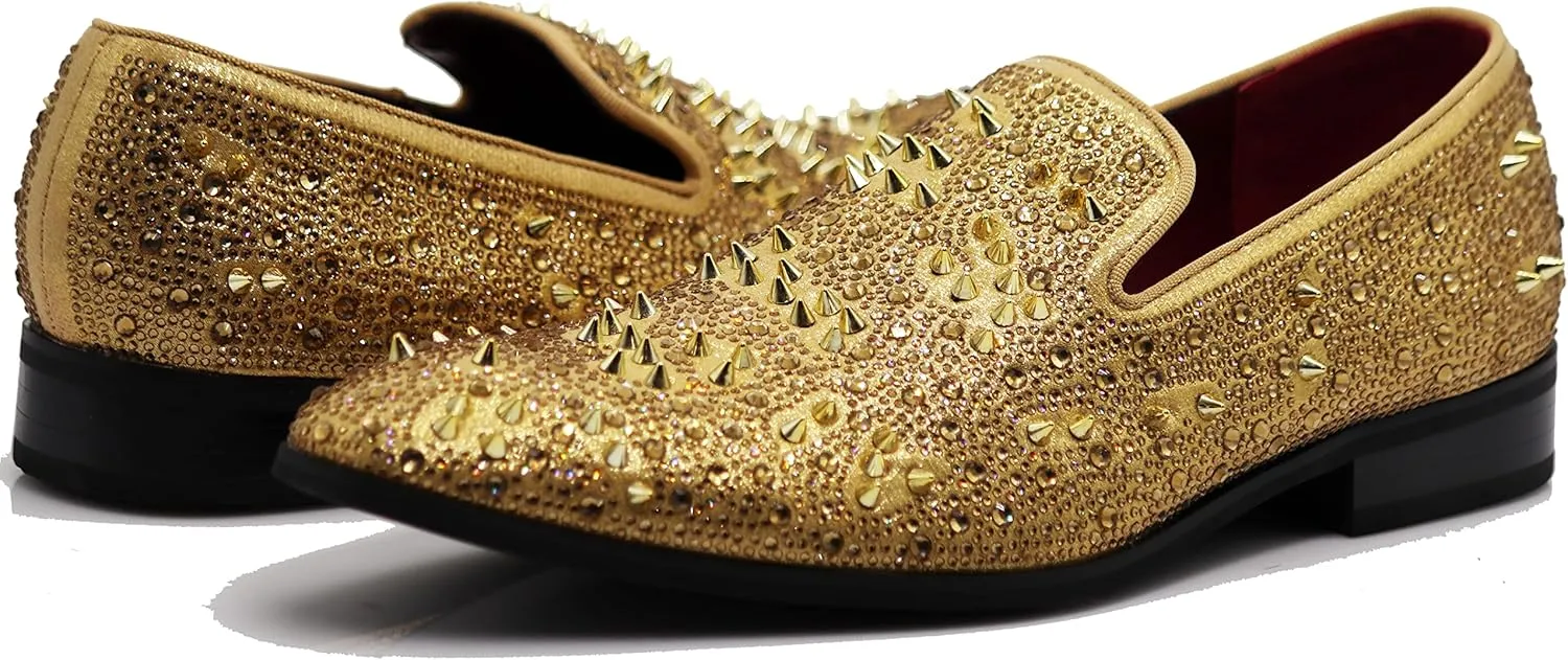 Enzo Romeo Men Fashion Rhinestones Studs Tuxedo Slip On Loafer Dress Shoes WBG