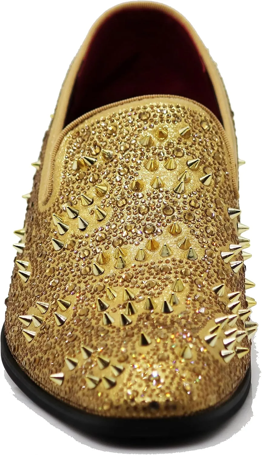 Enzo Romeo Men Fashion Rhinestones Studs Tuxedo Slip On Loafer Dress Shoes WBG