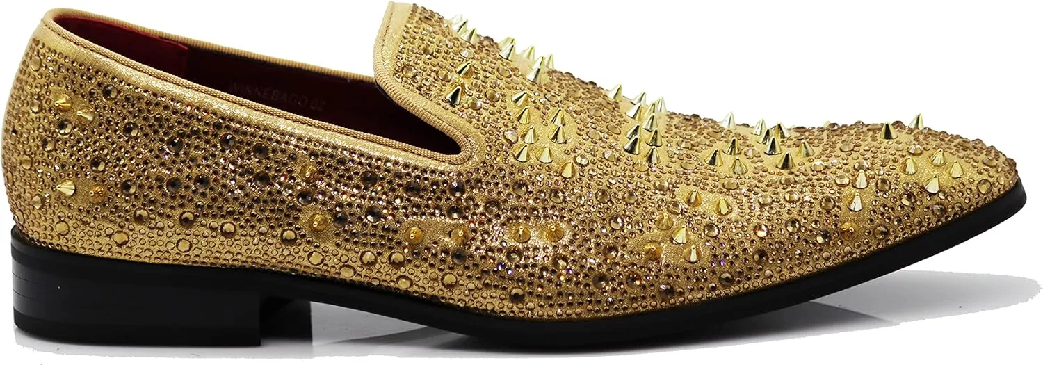 Enzo Romeo Men Fashion Rhinestones Studs Tuxedo Slip On Loafer Dress Shoes WBG