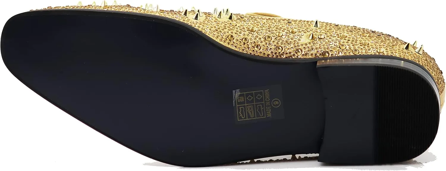 Enzo Romeo Men Fashion Rhinestones Studs Tuxedo Slip On Loafer Dress Shoes WBG