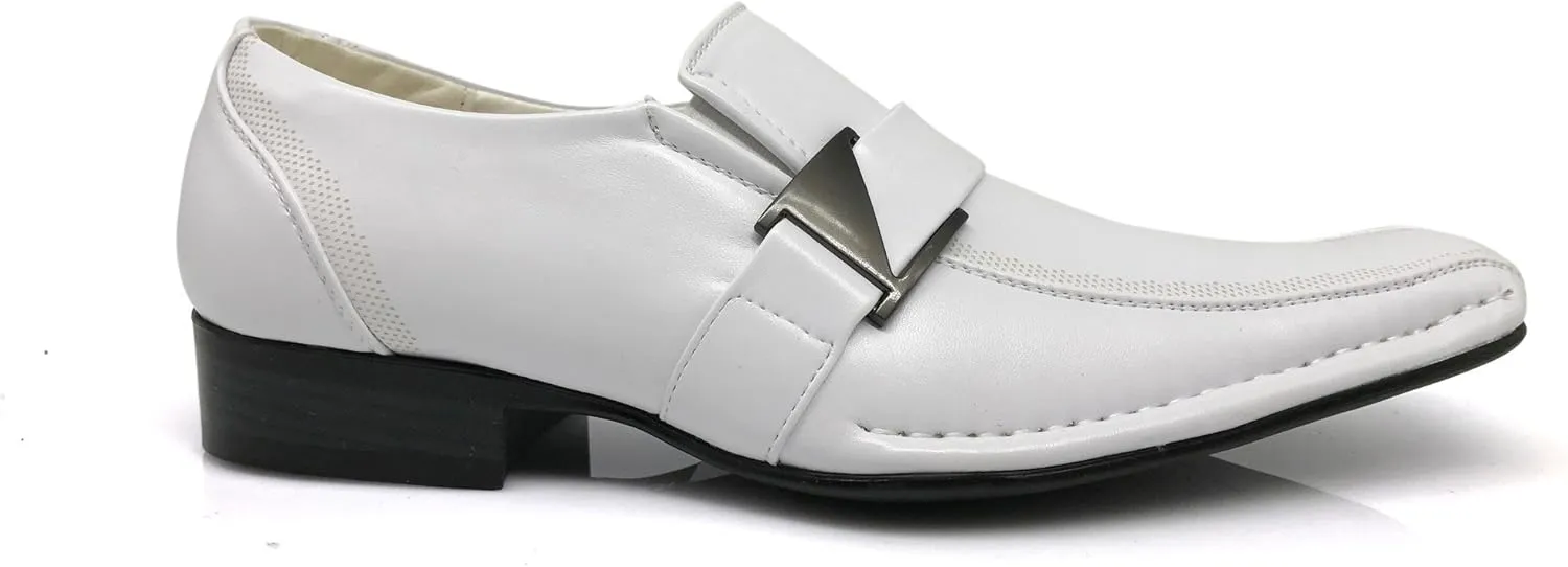 Enzo Romeo Stone Men's Dress Loafers Elastic Slip on with Buckle Fashion Shoes Runs Half Size Big