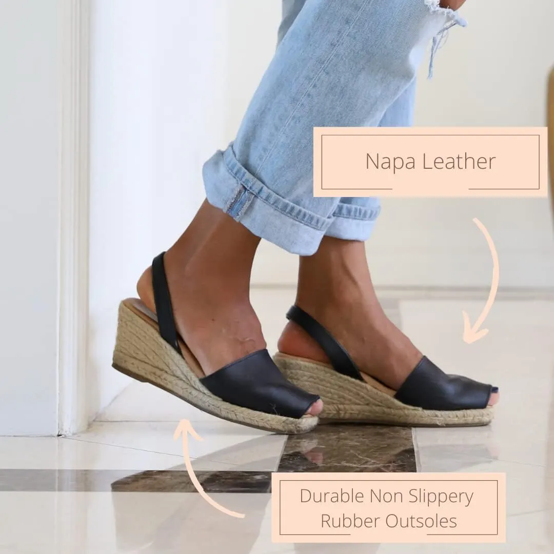Espadrille Wedges for Women – Dressy Soft Leather Peep Toe Women’s Wedge Sandals, Casual Summer Slip on Espadrilles