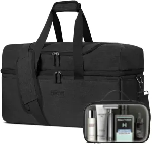 ETRONIK Travel Bag for Men Women - Carry On Duffle with Shoe Compartment, Toiletry Bag Included, Overnight Weekender in Black