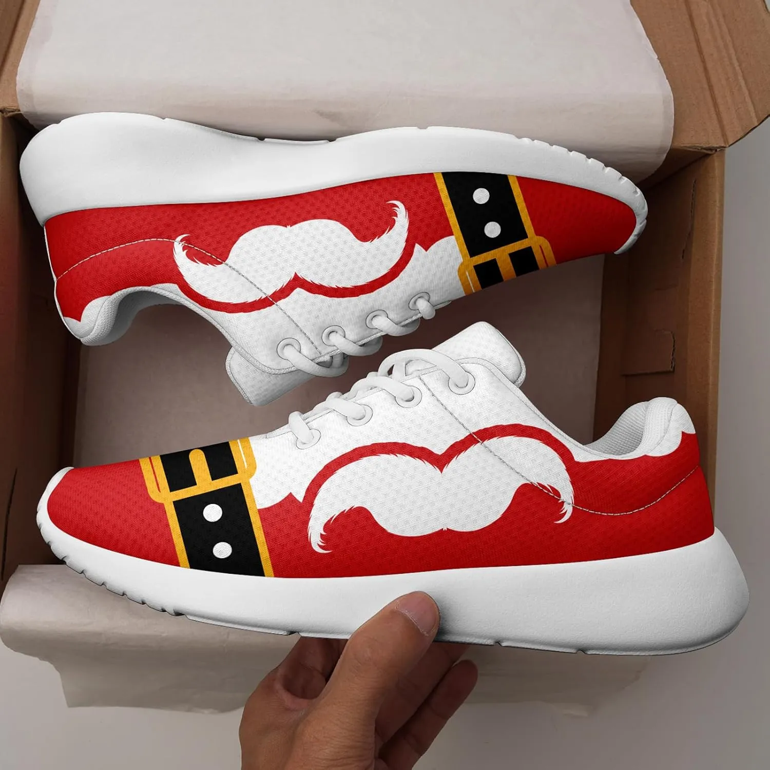 Festive Christmas Santa Sneakers for Men & Women Comfortable Shoes Red White Lightweight Breathable Walking Sneaker