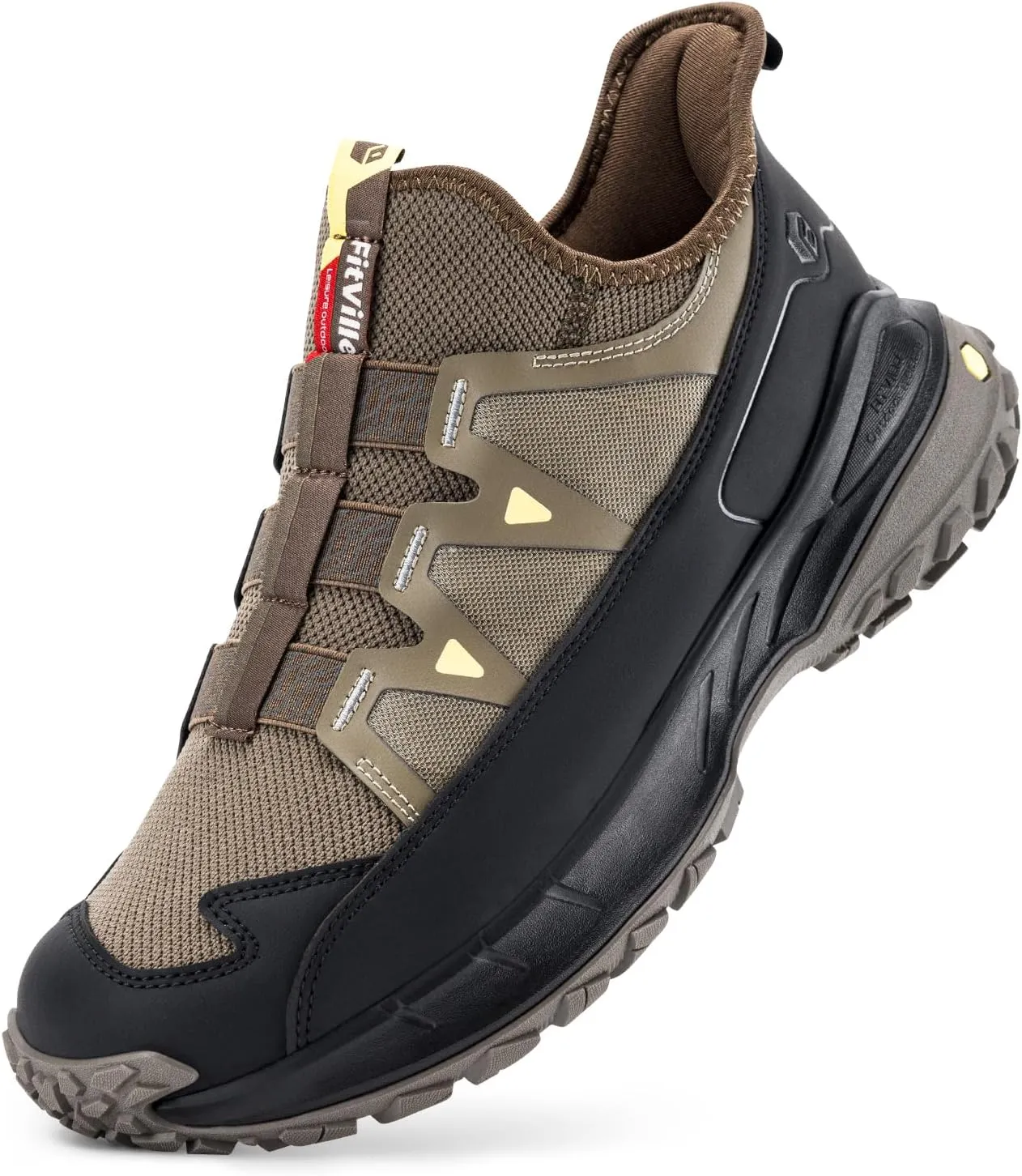 FitVille Men's Extra Wide Sneakers, Grey, Slip-On, Soft Comfortable, Arch Support, Wide Toe Box, Slip Resistant, Hiking, Walking, Running Shoes