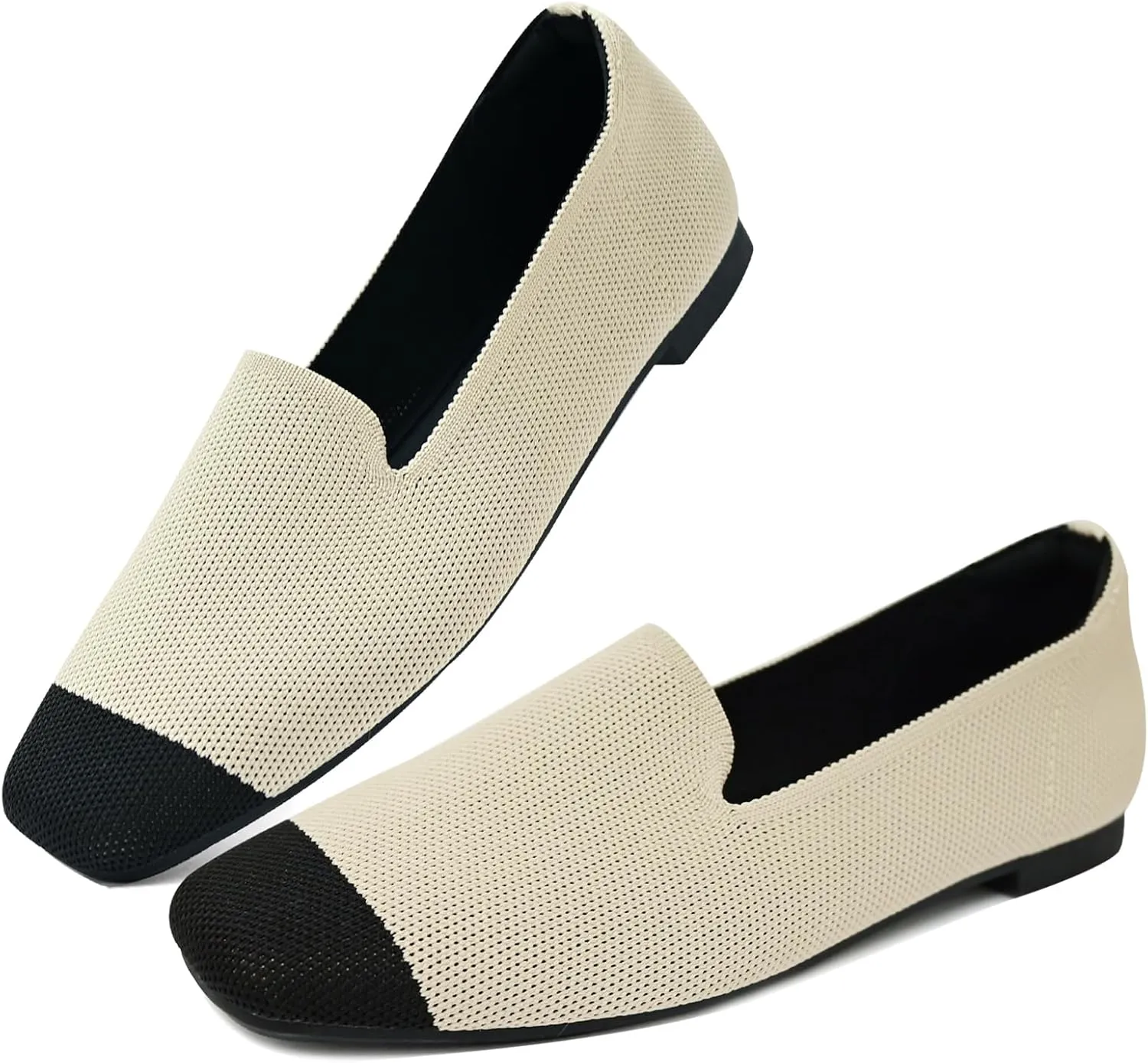 Flat Shoes for Women with Mesh Knitted Square Toe Ballet Flats Soft Slip On Walking Shoes Comfortable Office Shoes
