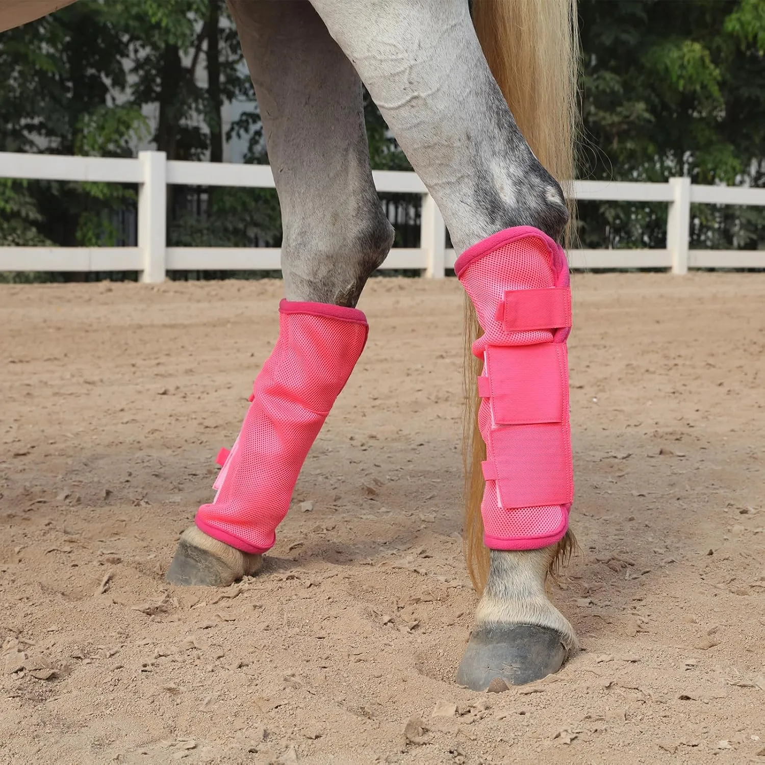 Fly Boots for Horses Set of 4, Non-Slip Horse Fly Boots, Comfy Airflow Mesh, No More Stomping & Horsefly Nuisance Pink Cob