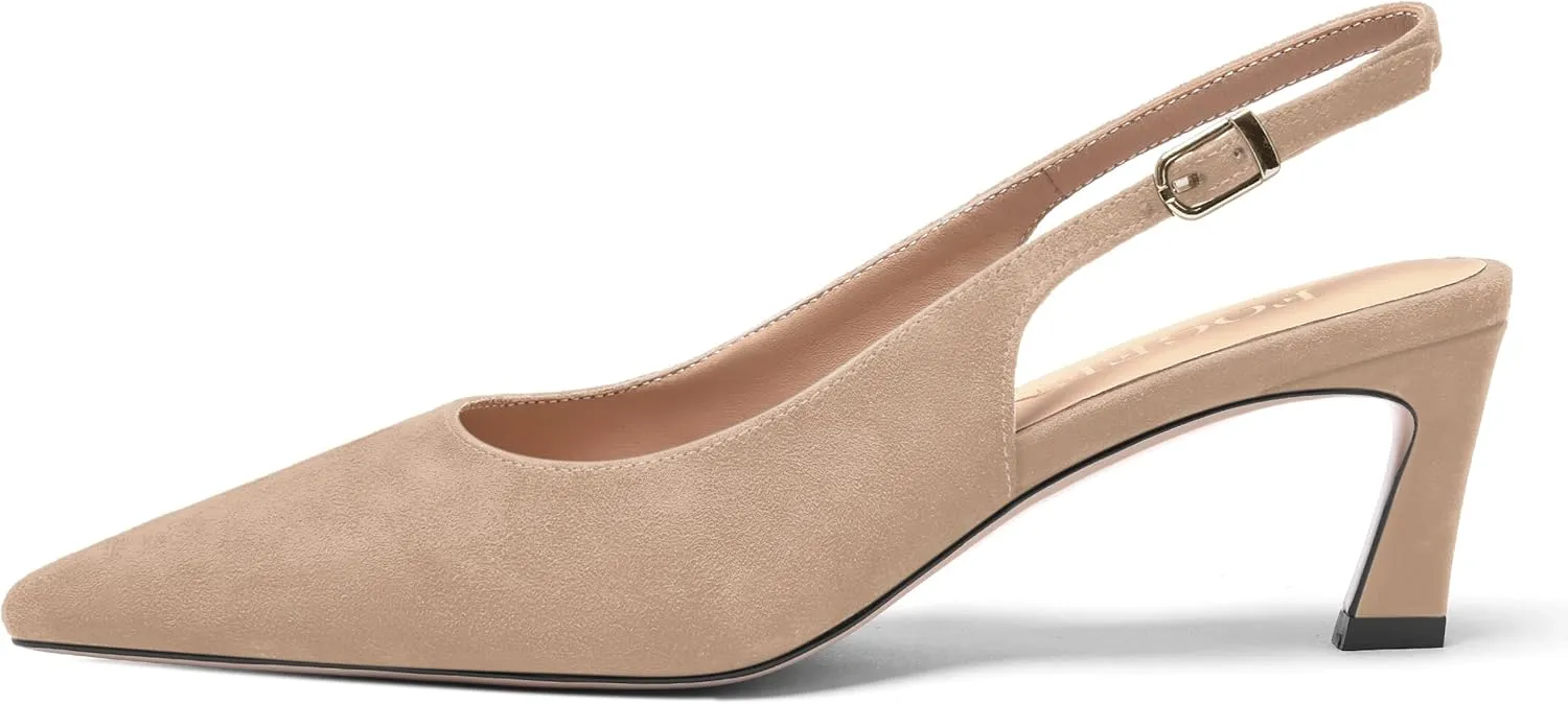 FOGEENA Womens Ankle Strap Night Club Pointed Toe Buckle Cute Suede Kitten Leather Low Heel Pumps Shoes 2 Inch