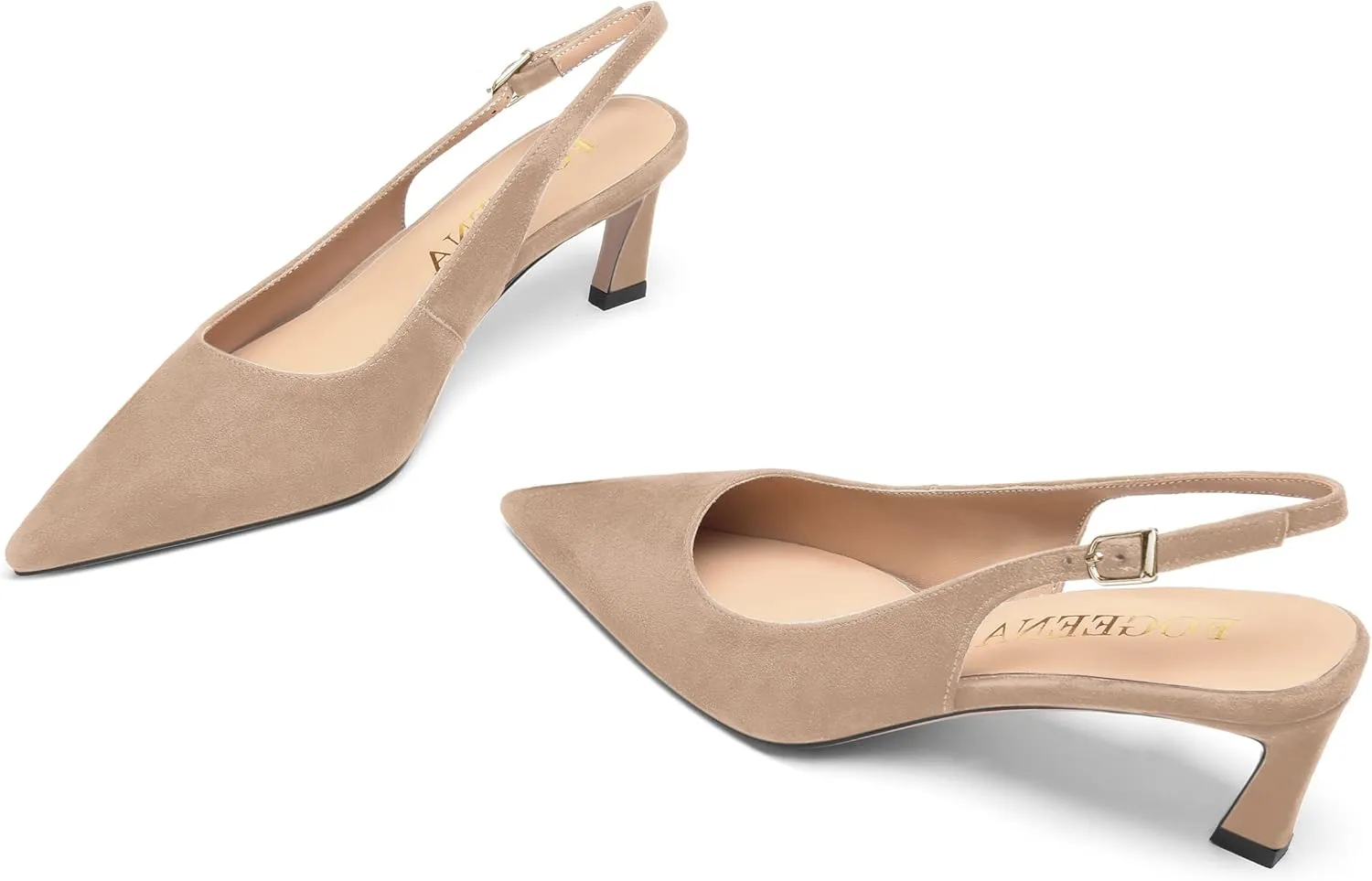 FOGEENA Womens Ankle Strap Night Club Pointed Toe Buckle Cute Suede Kitten Leather Low Heel Pumps Shoes 2 Inch