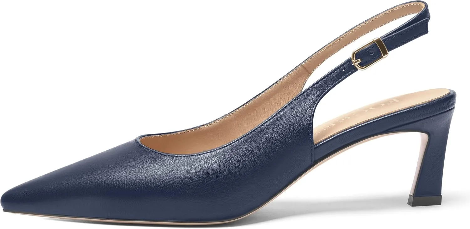 FOGEENA Womens Buckle Bridal Fashion Ankle Strap Solid Pointed Toe Matte Kitten Leather Low Heel Pumps Shoes 2 Inch