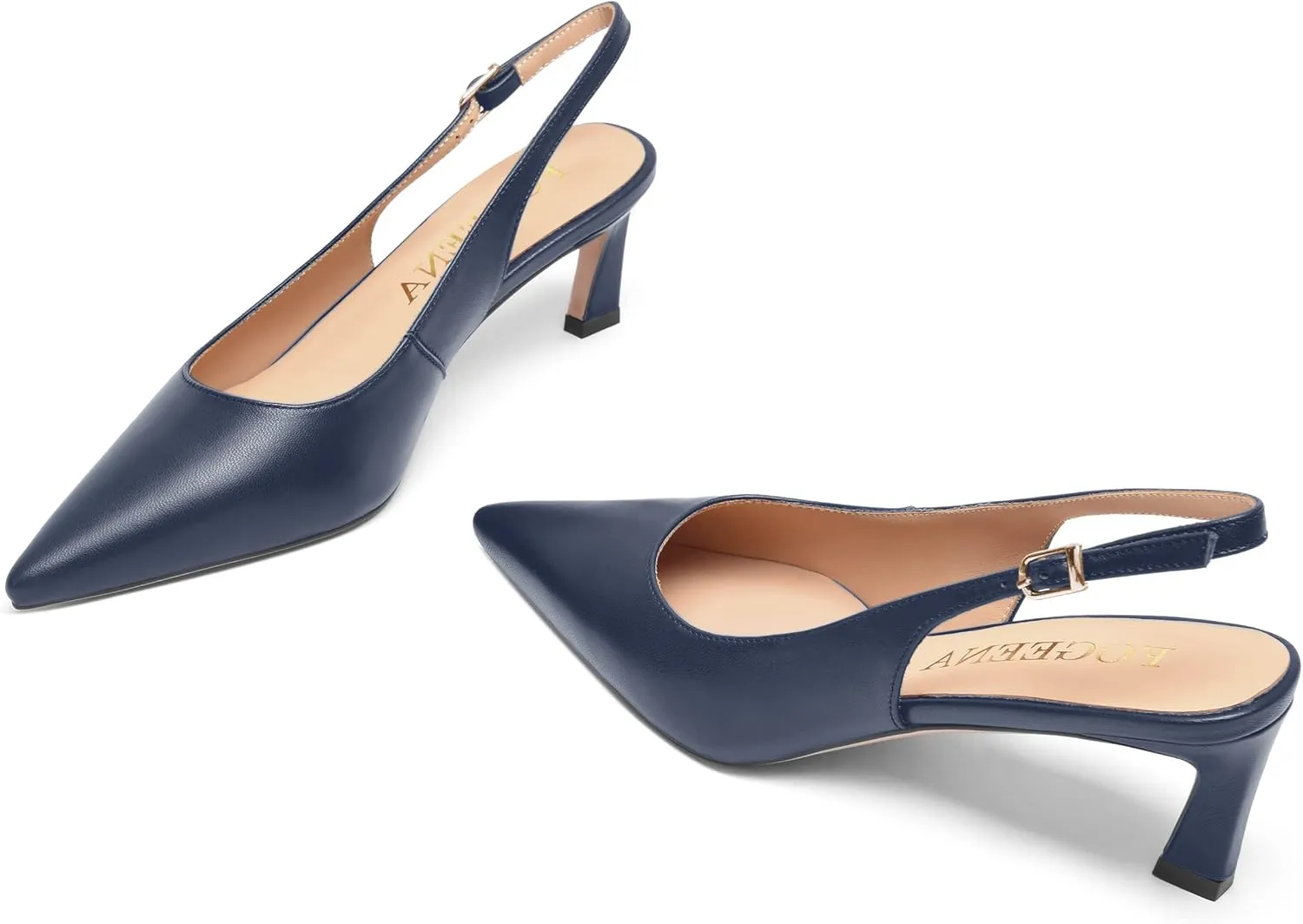 FOGEENA Womens Buckle Bridal Fashion Ankle Strap Solid Pointed Toe Matte Kitten Leather Low Heel Pumps Shoes 2 Inch