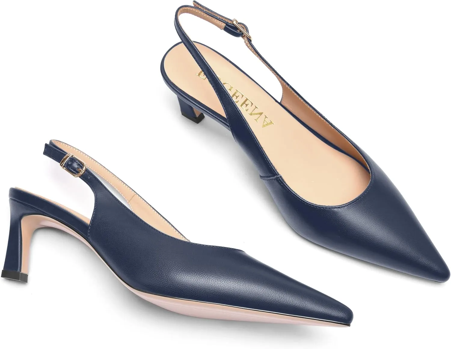 FOGEENA Womens Buckle Bridal Fashion Ankle Strap Solid Pointed Toe Matte Kitten Leather Low Heel Pumps Shoes 2 Inch