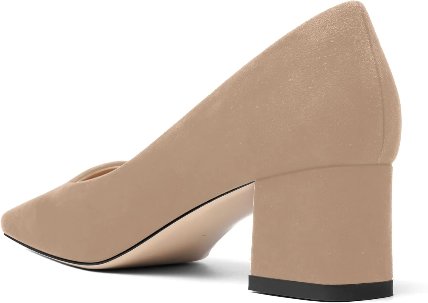FOGEENA Womens Dress Comfortable Suede Leather Square Toe Slip On Wedding Chunky Low Heel Pumps Dress Shoes 2.2 Inch