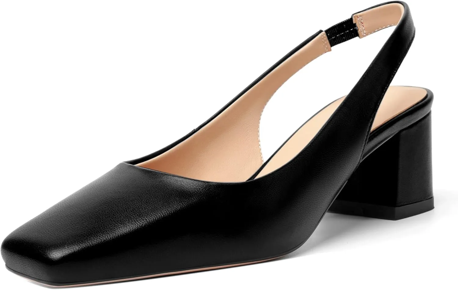 FOGEENA Womens Matte Square Toe Sexy Bridal Slip On Solid Chunky Leather Low Heel Pumps Shoes 2 Inch
