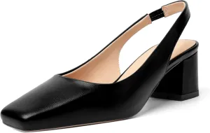 FOGEENA Womens Matte Square Toe Sexy Bridal Slip On Solid Chunky Leather Low Heel Pumps Shoes 2 Inch