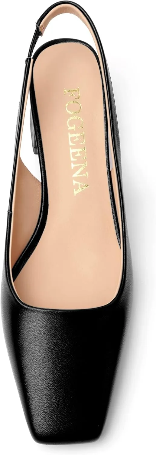 FOGEENA Womens Matte Square Toe Sexy Bridal Slip On Solid Chunky Leather Low Heel Pumps Shoes 2 Inch