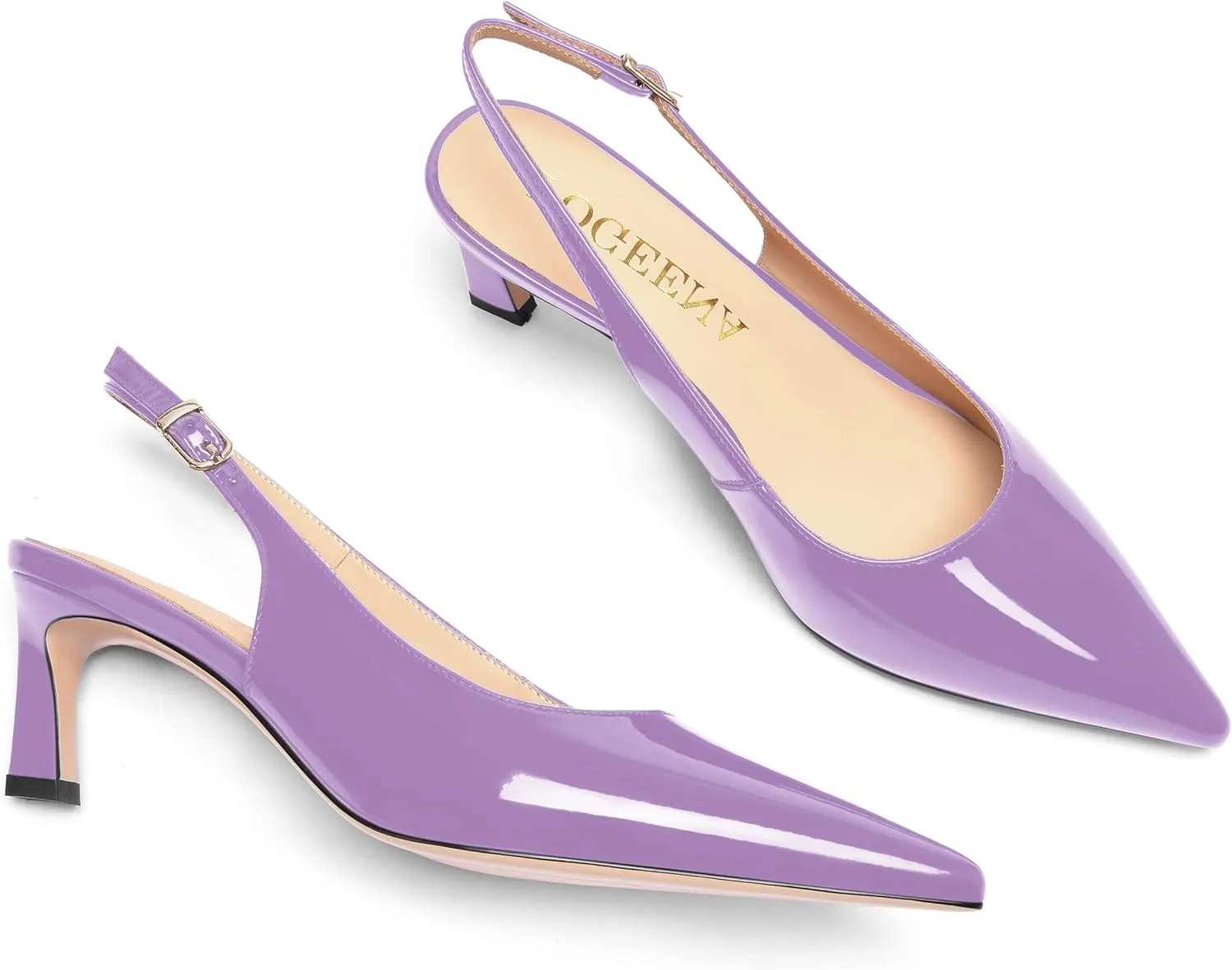FOGEENA Womens Solid Patent Pointed Toe Dating Ankle Strap Casual Buckle Kitten Leather Low Heel Pumps Shoes 2 Inch