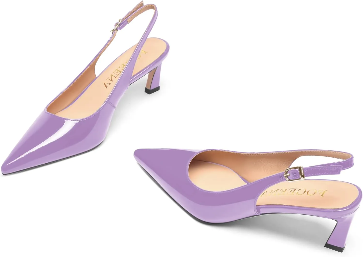 FOGEENA Womens Solid Patent Pointed Toe Dating Ankle Strap Casual Buckle Kitten Leather Low Heel Pumps Shoes 2 Inch