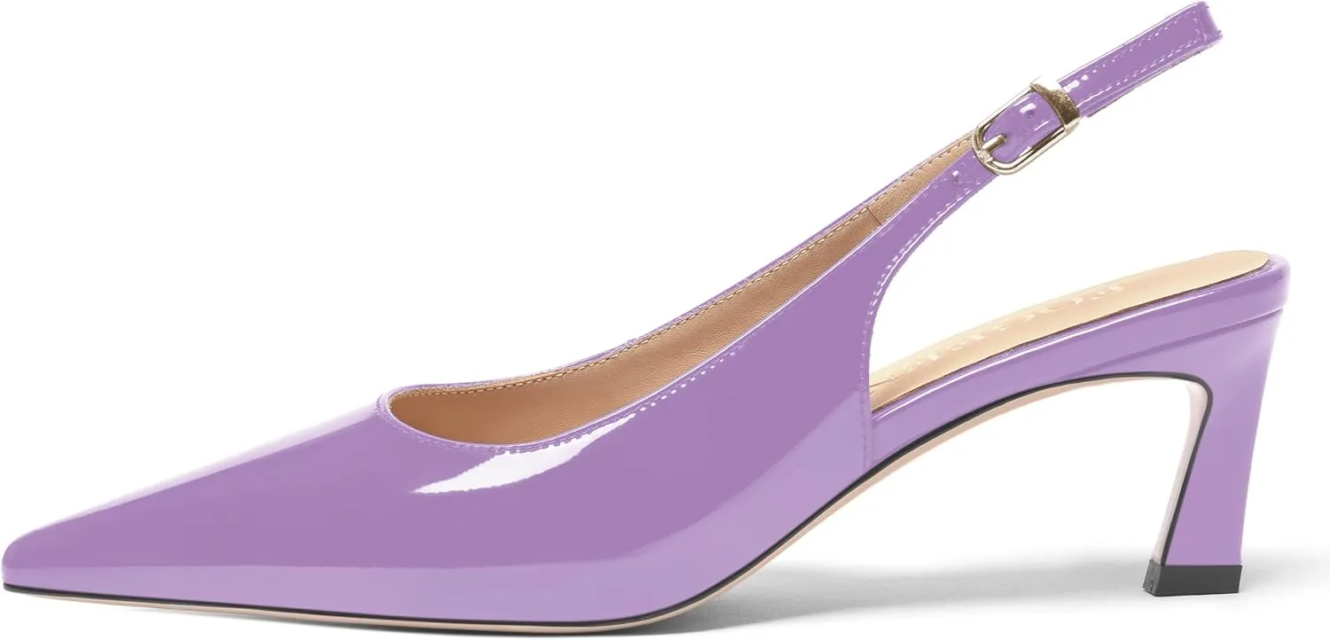 FOGEENA Womens Solid Patent Pointed Toe Dating Ankle Strap Casual Buckle Kitten Leather Low Heel Pumps Shoes 2 Inch