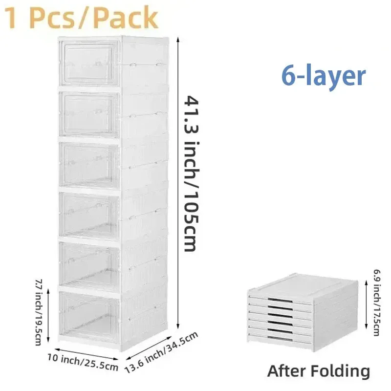 Foldable Shoe Rack Organizer 6 Layers Transparent Tackie Box Collapsible Home Sneaker Storage Stackable Shoes Cabinet For Closet