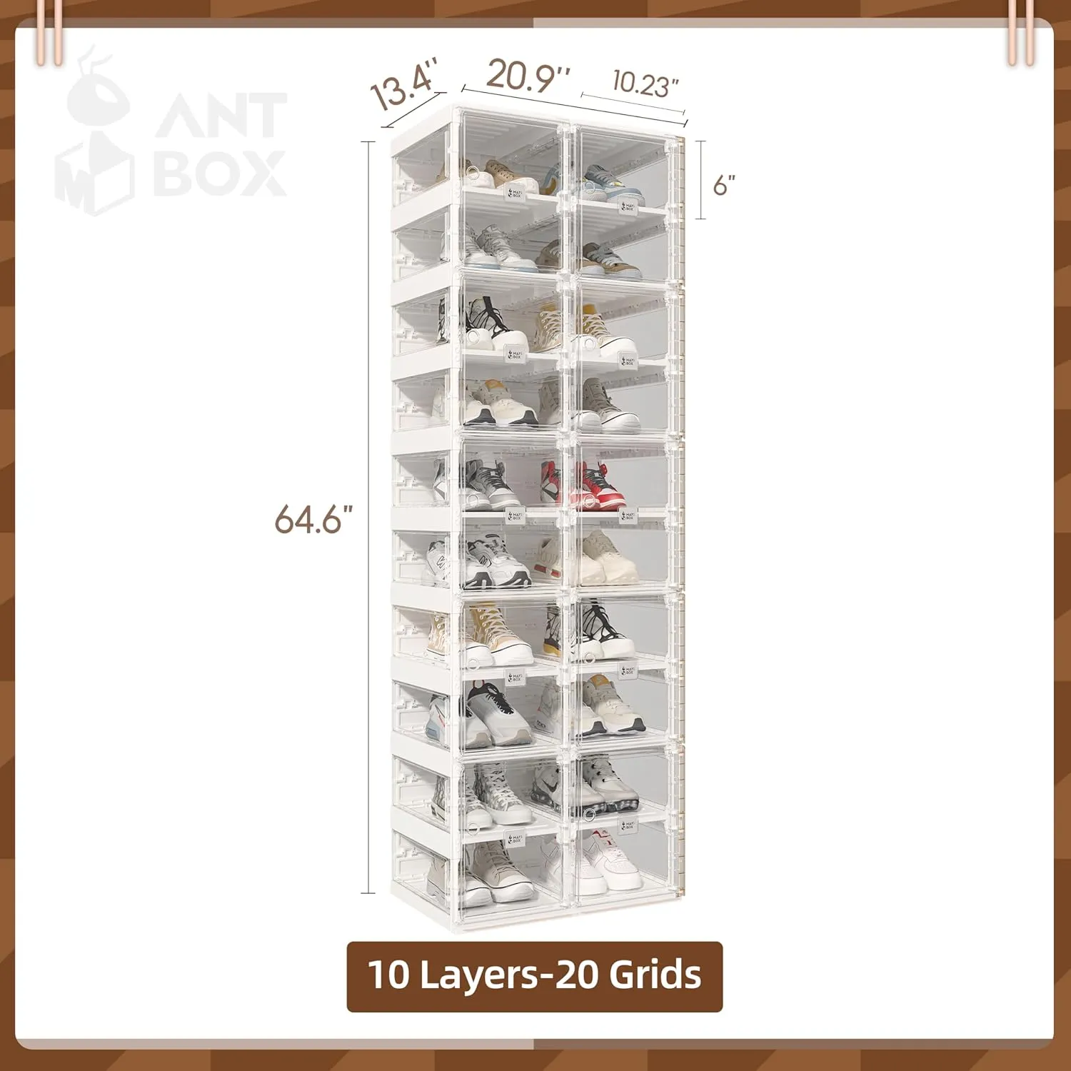 Foldable Shoe Rack,Shoe Organizers for Closet Plastic Shoe Storage Box Space Saving for Entryway, Large Sturdy Stackable Sneaker Cabinet Bins with Magnetic Clear Door 10 Tiers 20 Pairs