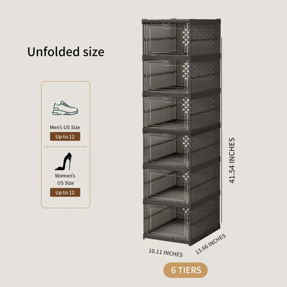 Folding Shoe Box 6 Layers 3 Layers Foldable Transparent Sneaker Shoe Storage Organizers Box Stackable Dustproof High-top Cabinet