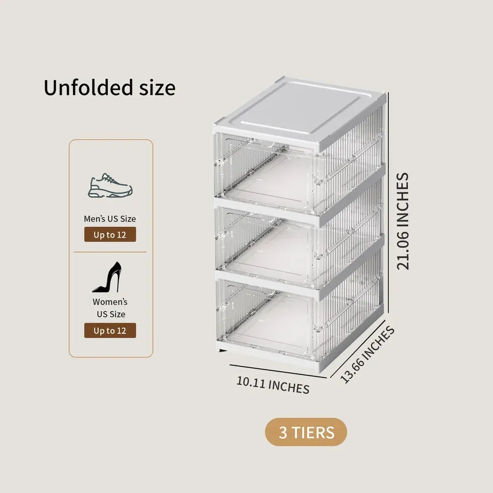 Folding Shoe Box 6 Layers 3 Layers Foldable Transparent Sneaker Shoe Storage Organizers Box Stackable Dustproof High-top Cabinet