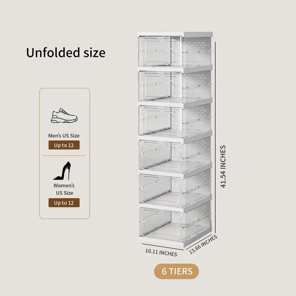Folding Shoe Box 6 Layers 3 Layers Foldable Transparent Sneaker Shoe Storage Organizers Box Stackable Dustproof High-top Cabinet