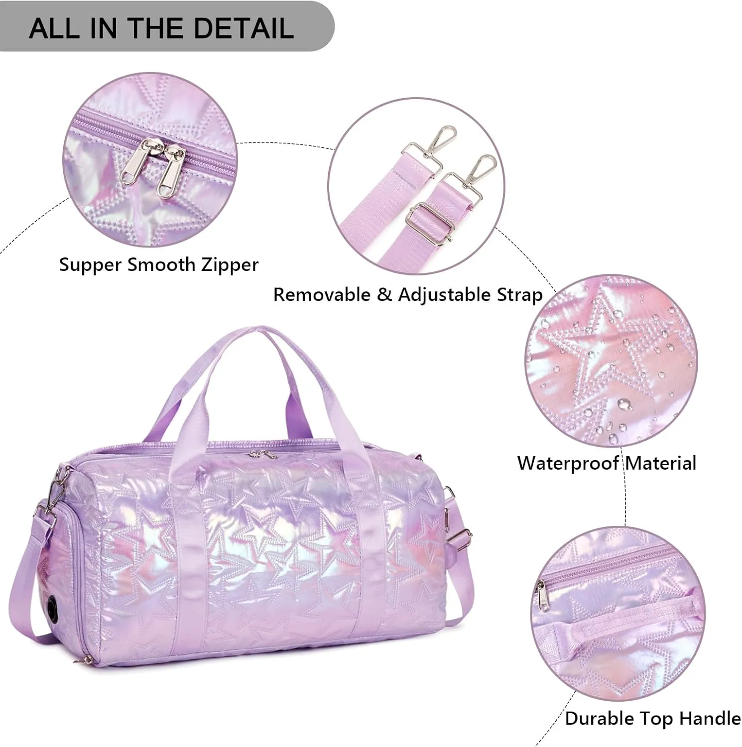 Forestfish Dance Bag For Girls, Small Gym Bag With Shoes Compartment Weekender Overnight Bag For Travel Lightweight Waterproof, Purple