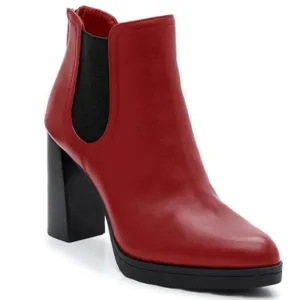 FOWT Women’s Black Leather Chelsea Boots Lightweight Platform Ankle Booties Red