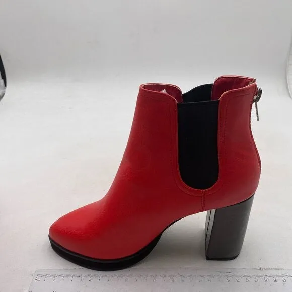 FOWT Women’s Black Leather Chelsea Boots Lightweight Platform Ankle Booties Red