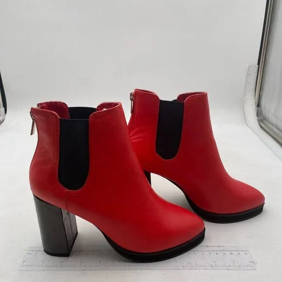FOWT Women’s Black Leather Chelsea Boots Lightweight Platform Ankle Booties Red