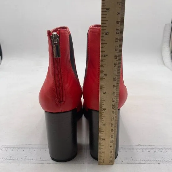FOWT Women’s Black Leather Chelsea Boots Lightweight Platform Ankle Booties Red