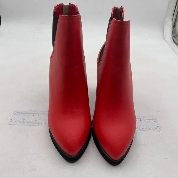 FOWT Women’s Black Leather Chelsea Boots Lightweight Platform Ankle Booties Red